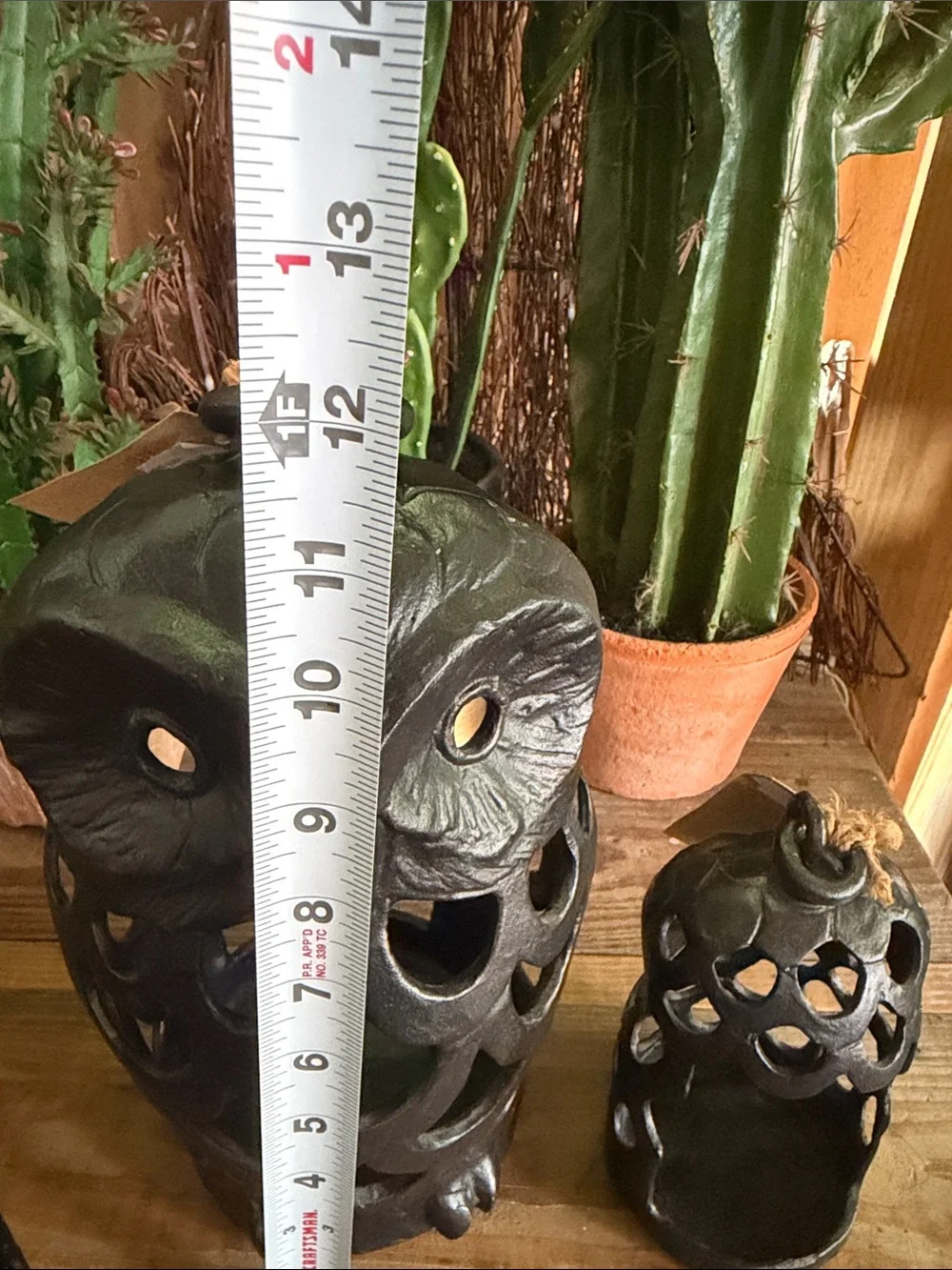 Pottery Barn Black Cast Iron Great  Owl 🦉 Pierced Lantern Trio RARE